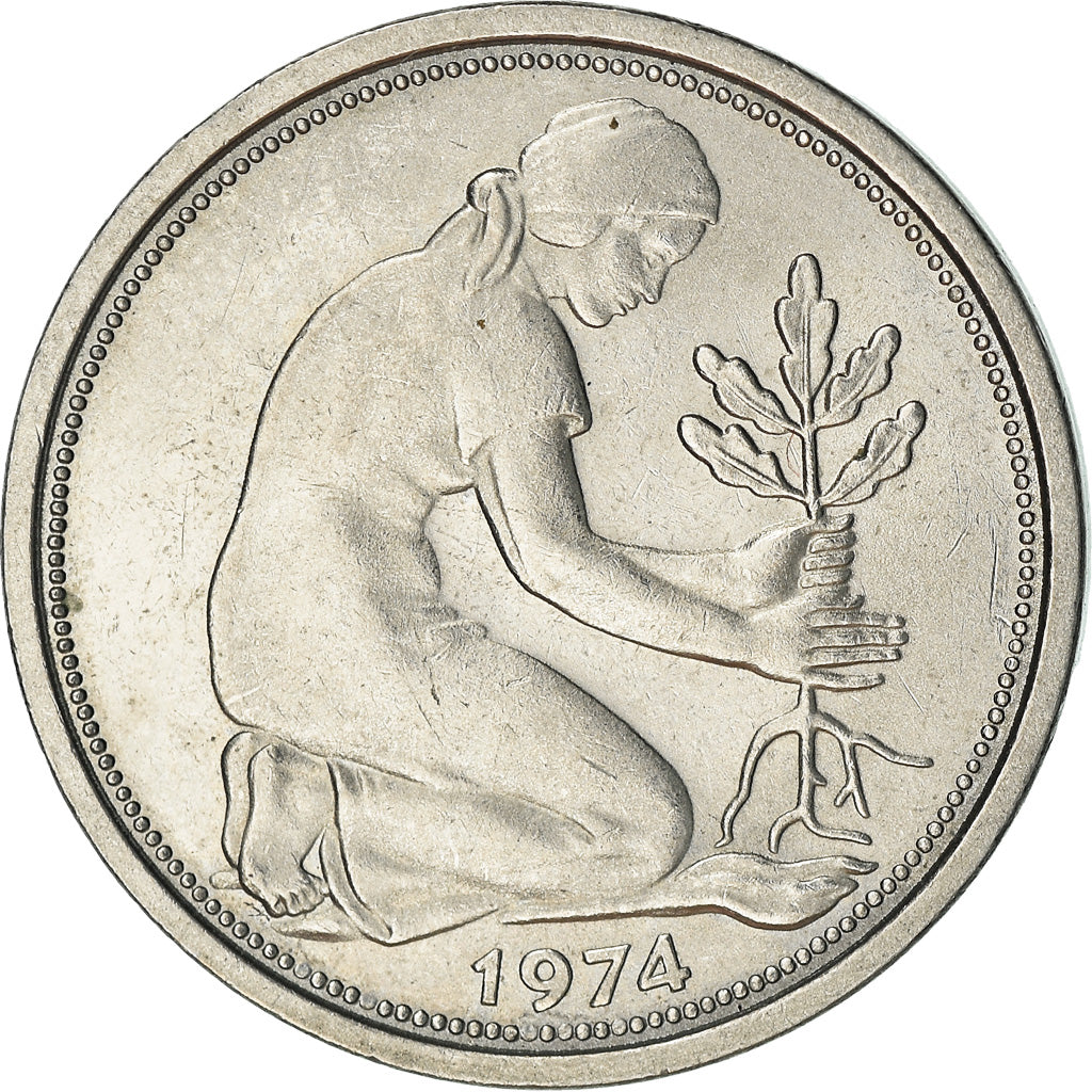 Moneta, GERMANIA - REPUBBLICA FEDERALE, 50 Pfennig, 1974, Stuttgart, BB+