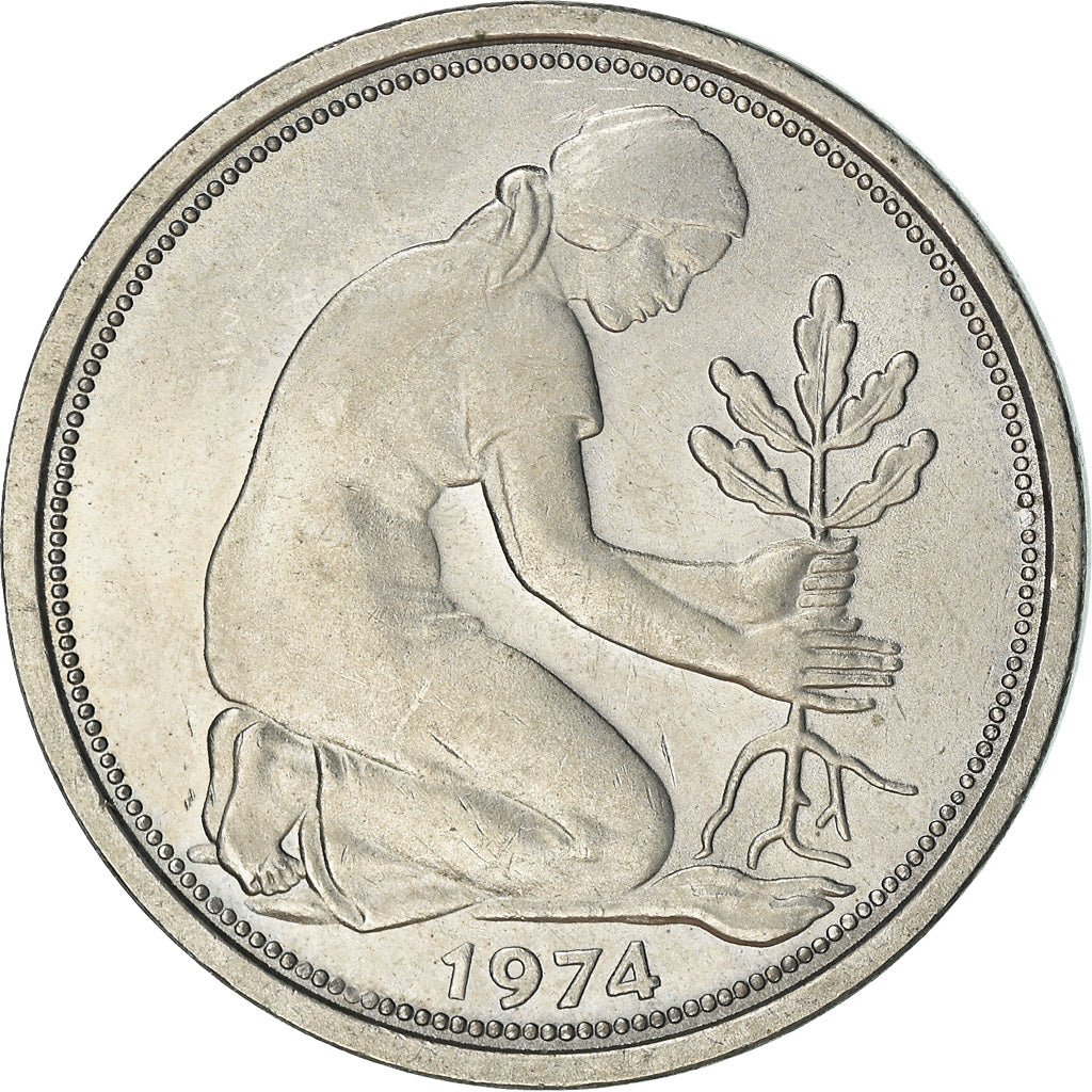 Coin, GERMANY - FEDERAL REPUBLIC, 50 Pfennig, 1974, Stuttgart, AU(50-53)