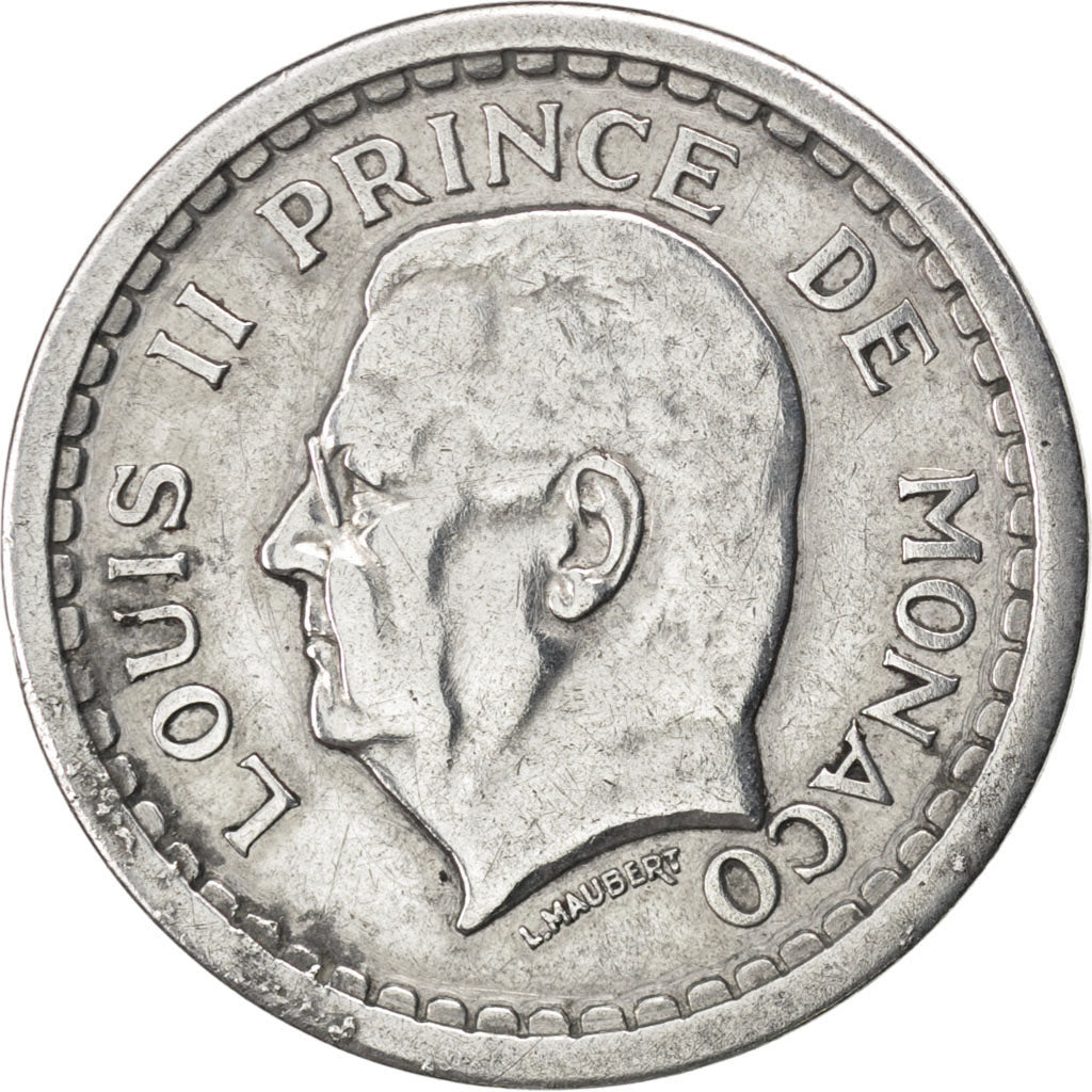 Monnaie, Monaco, Louis II, 2 Francs, 1943, TB, Aluminium, KM:121, Gadoury:133