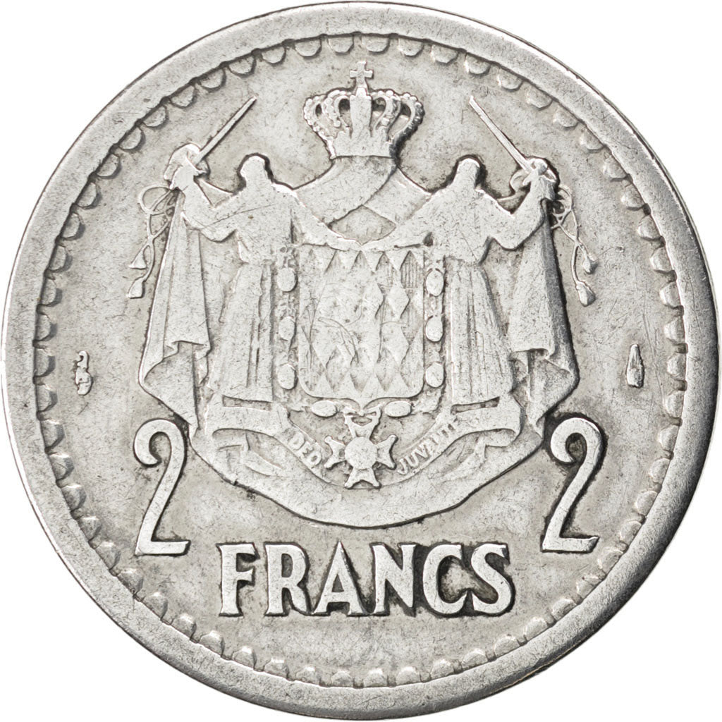 Monnaie, Monaco, Louis II, 2 Francs, 1943, TB, Aluminium, KM:121, Gadoury:133