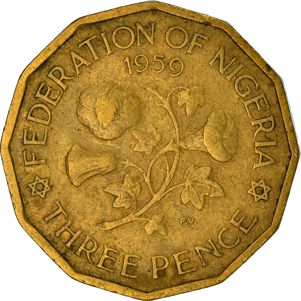 Coin, Nigeria, Elizabeth II, 3 Pence, 1959, VF(20-25), Nickel-brass, KM:3