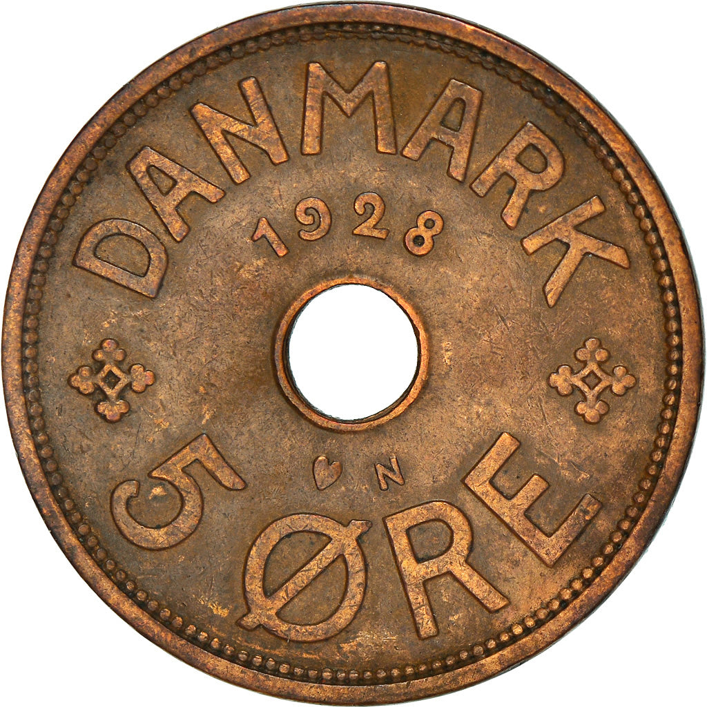 Coin, Denmark, Christian X, 5 Öre, 1928, Copenhagen, EF(40-45), Bronze