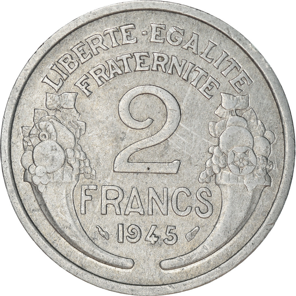 Munten, Frankrijk, Morlon, 2 Francs, 1945, Paris, ZF, Aluminium, KM:886a.1