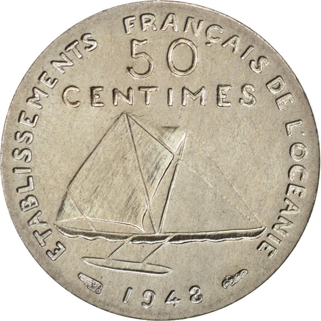 Münze, FRENCH OCEANIA, 50 Centimes, 1948, VZ, Bronze-Nickel, KM:E1