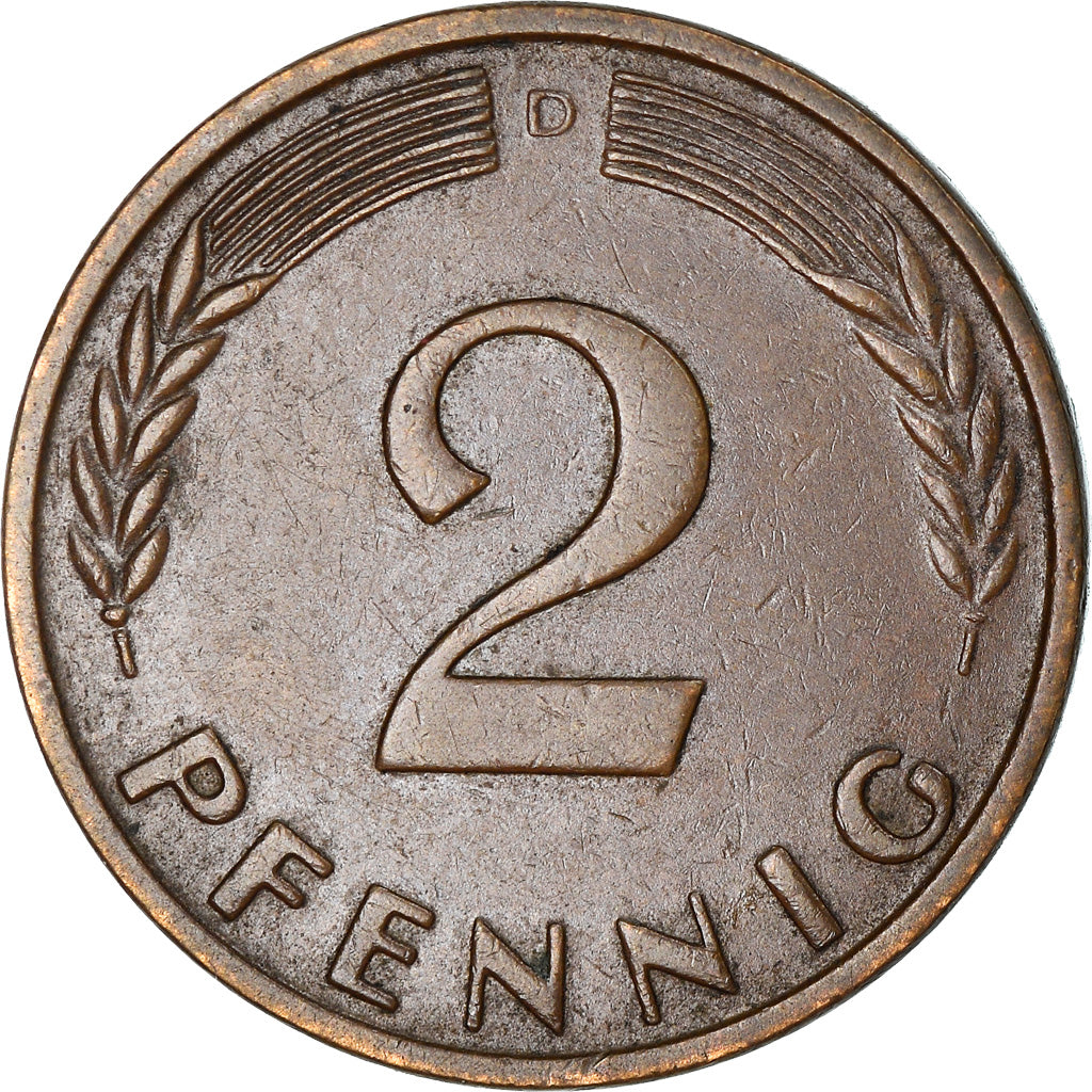 Moneta, Niemcy - RFN, 2 Pfennig, 1960, Munich, EF(40-45), Bronze, KM:106