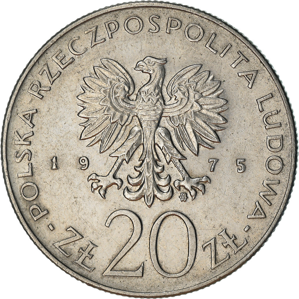 Munten, Polen, 20 Zlotych, 1975, Warsaw, ZF, Copper-nickel, KM:75