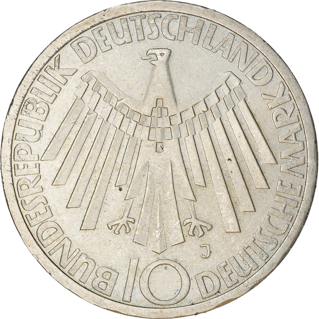 Coin, GERMANY - FEDERAL REPUBLIC, 10 Mark, 1972, Hamburg, EF(40-45), Silver