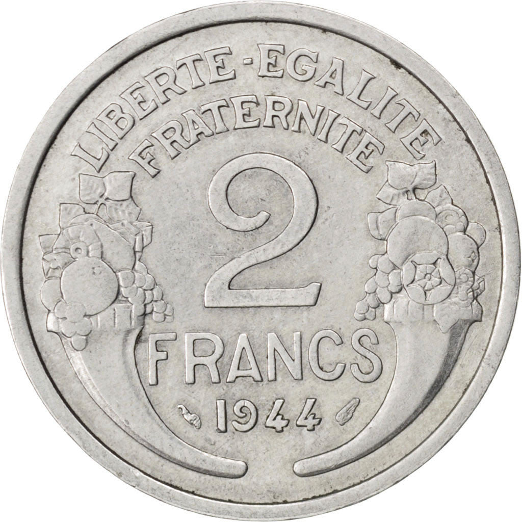 Coin, France, Morlon, 2 Francs, 1944, EF(40-45), Aluminum, KM:886a.1