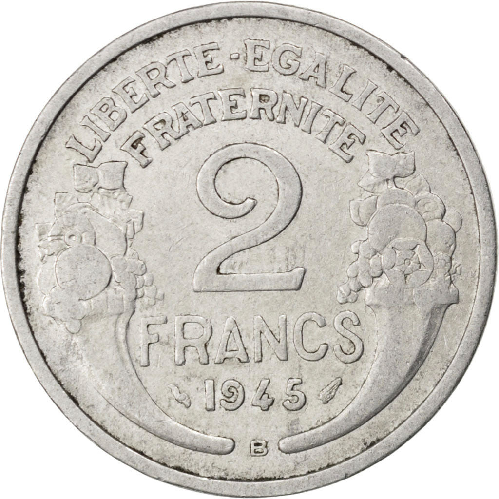 Coin, France, Morlon, 2 Francs, 1945, Beaumont le Roger, EF(40-45), Aluminum