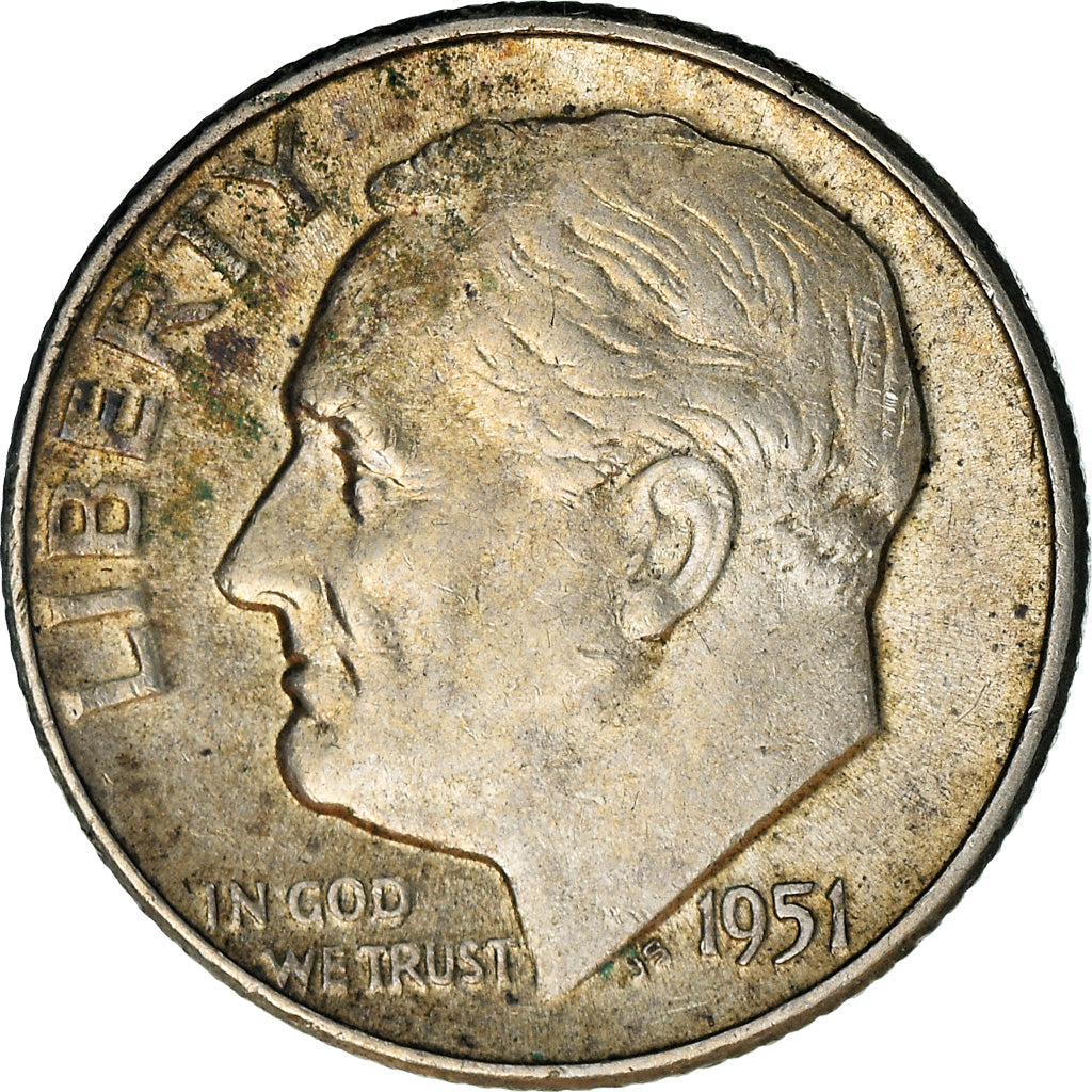 Coin, United States, Roosevelt Dime, Dime, 1951, U.S. Mint, Philadelphia