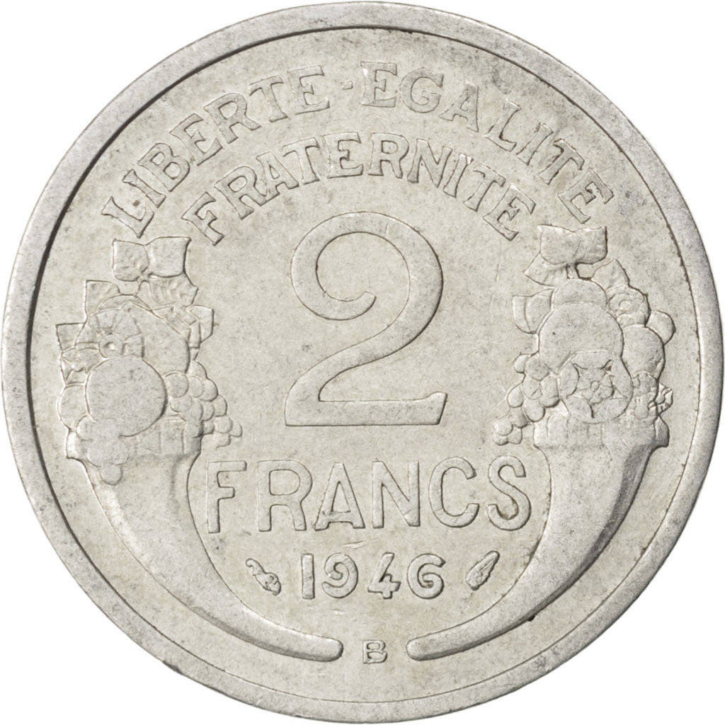 Coin, France, Morlon, 2 Francs, 1946, Beaumont le Roger, EF(40-45), Aluminum