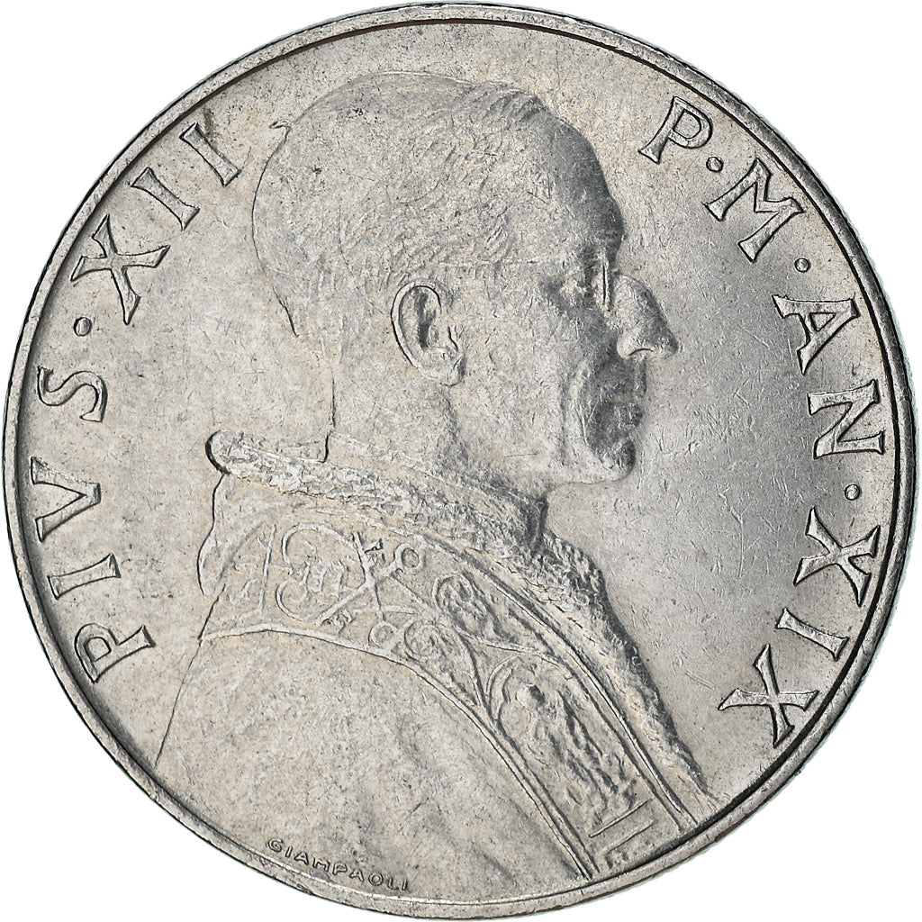 Münze, Vatikanstadt, Pius XII, 50 Lire, 1957, S+, Stainless Steel, KM:54.1