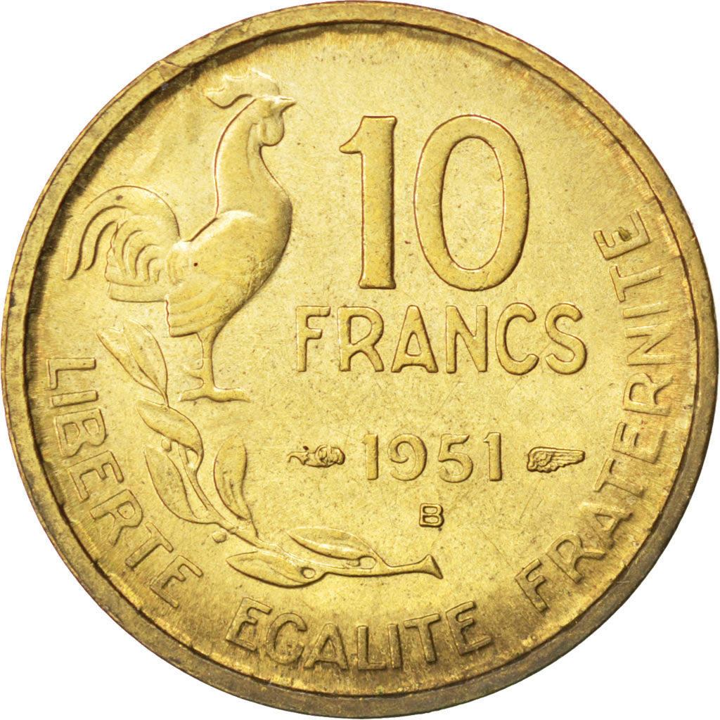 Coin, France, Guiraud, 10 Francs, 1951, Beaumont le Roger, AU(55-58)