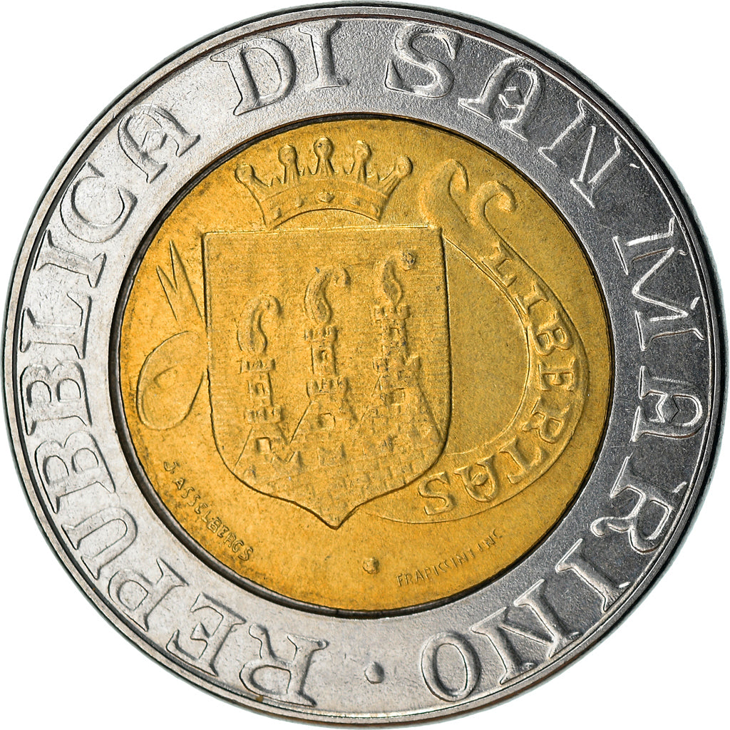 Monnaie, San Marino, 500 Lire, 1989, TTB, Bi-Metallic, KM:239