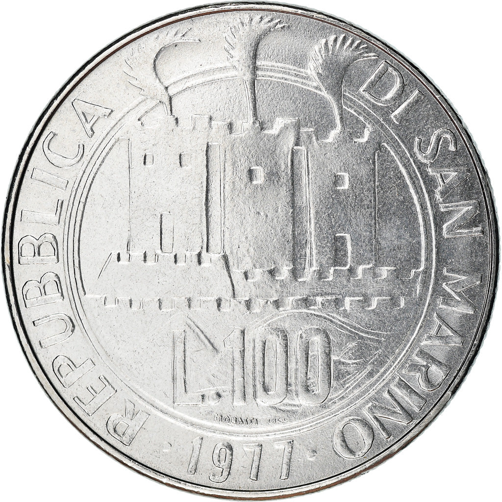 Münze, San Marino, 100 Lire, 1977, Rome, VZ, Steel, KM:70