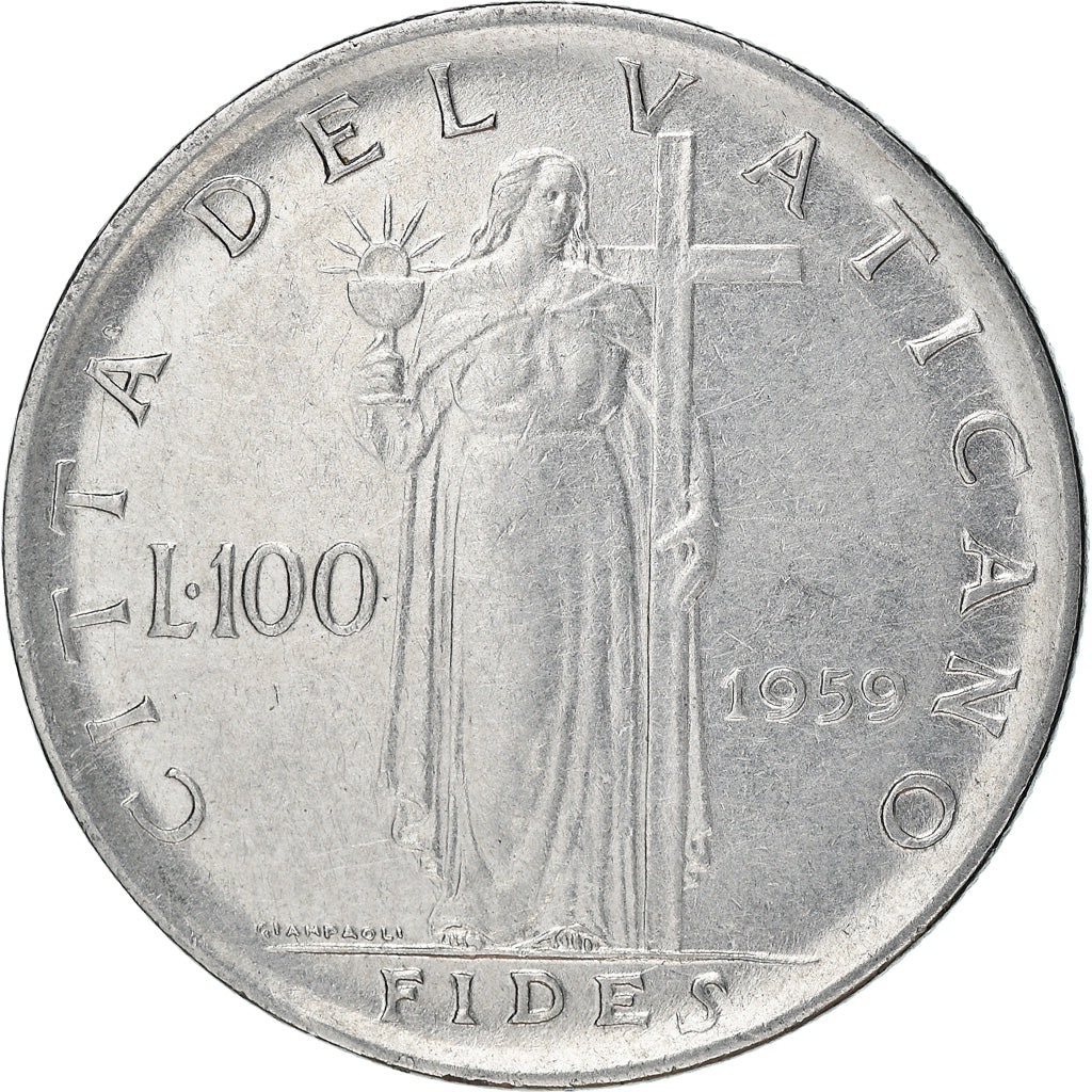 Coin, VATICAN CITY, John XXIII, 100 Lire, 1959, VF(30-35), Stainless Steel