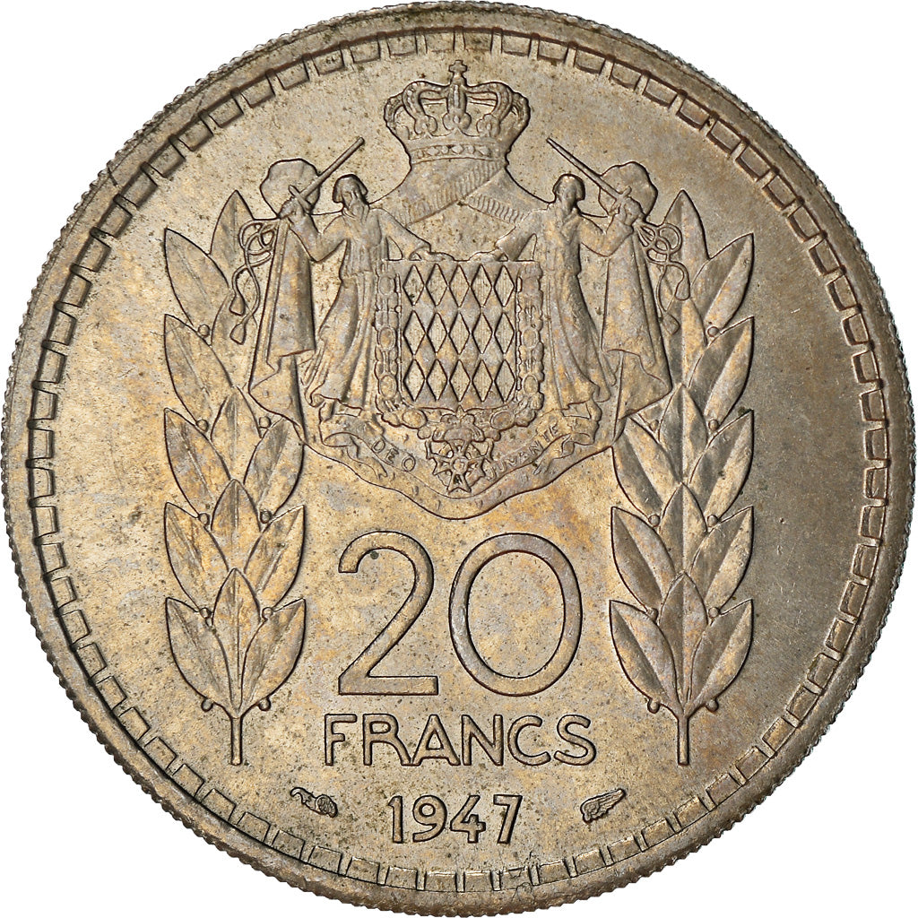 Moneta, Monaco, Louis II, 20 Francs, Vingt, 1947, Poissy, BB, Rame-nichel