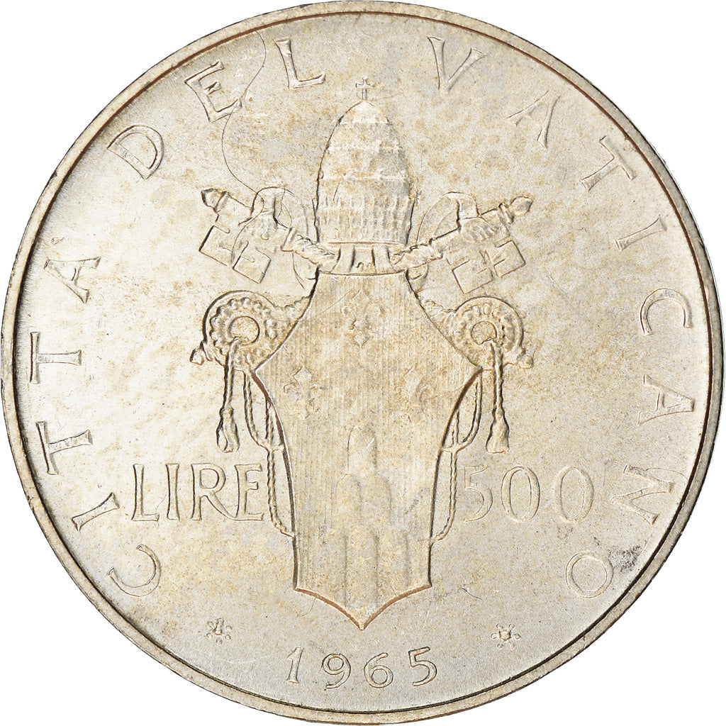 VATICAN CITY, Paul VI, 500 Lire, 1965, AU(55-58), Silver, KM:83.2