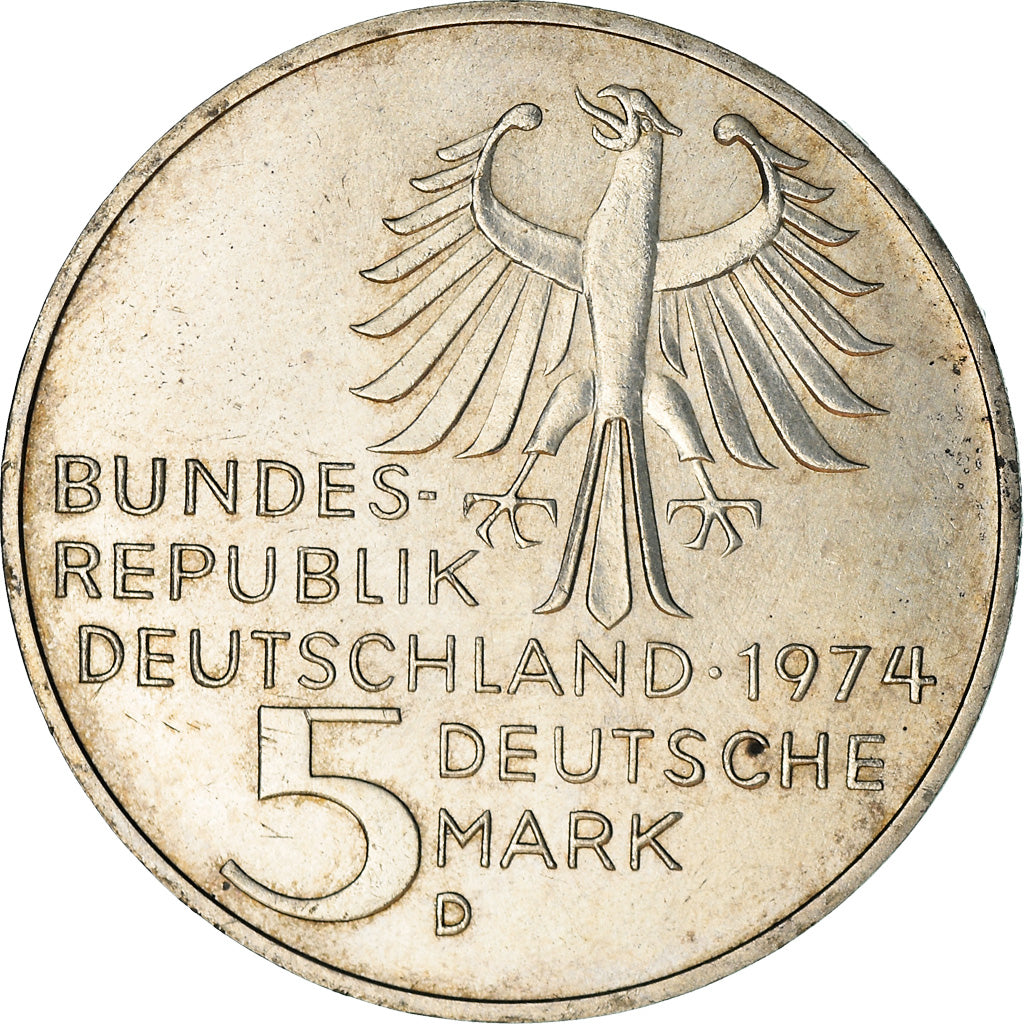 Coin, GERMANY - FEDERAL REPUBLIC, 5 Mark, 1974, Munich, Germany, AU(50-53)