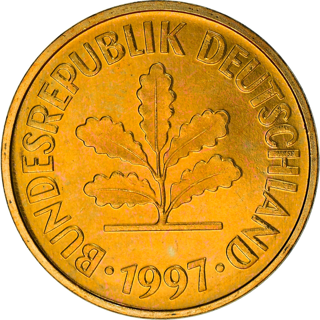 Coin, GERMANY - FEDERAL REPUBLIC, 5 Pfennig, 1997, Stuttgart, BE, MS(63), Brass