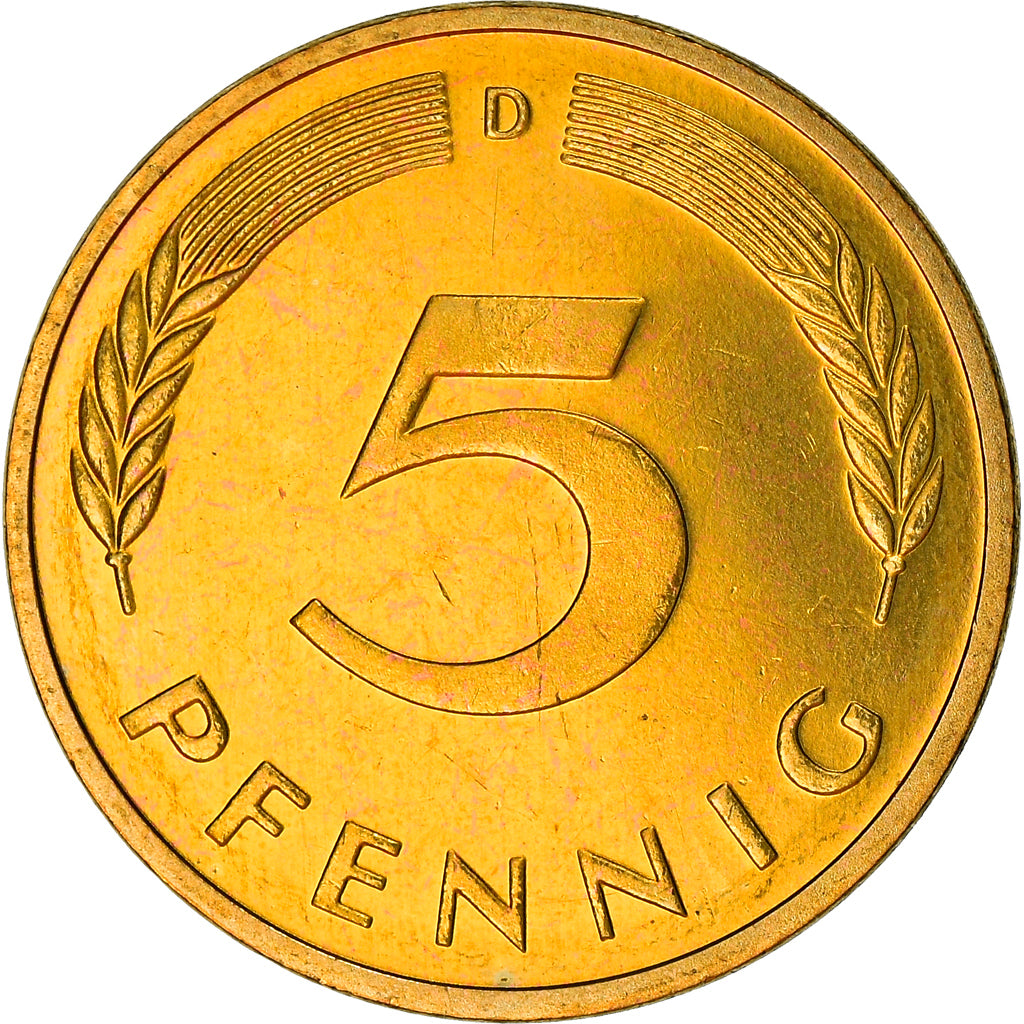 Coin, GERMANY - FEDERAL REPUBLIC, 5 Pfennig, 1997, Munich, BE, MS(63), Brass