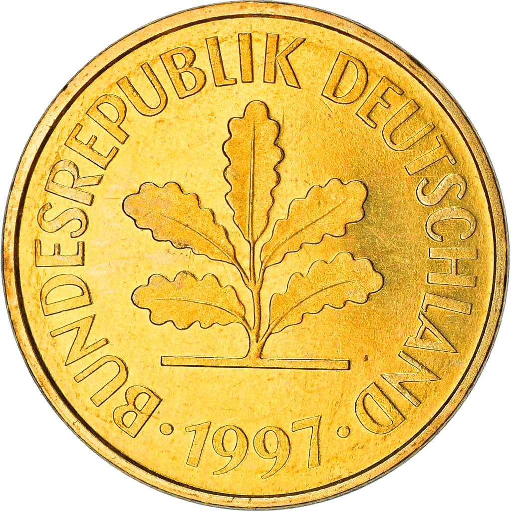 Coin, GERMANY - FEDERAL REPUBLIC, 5 Pfennig, 1997, Karlsruhe, BE, MS(63), Brass