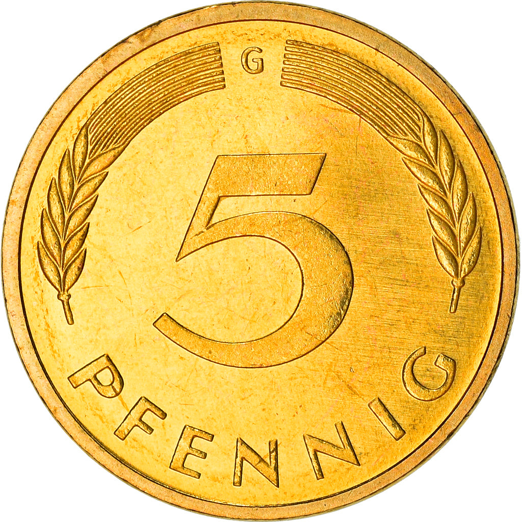 Coin, GERMANY - FEDERAL REPUBLIC, 5 Pfennig, 1997, Karlsruhe, BE, MS(63), Brass