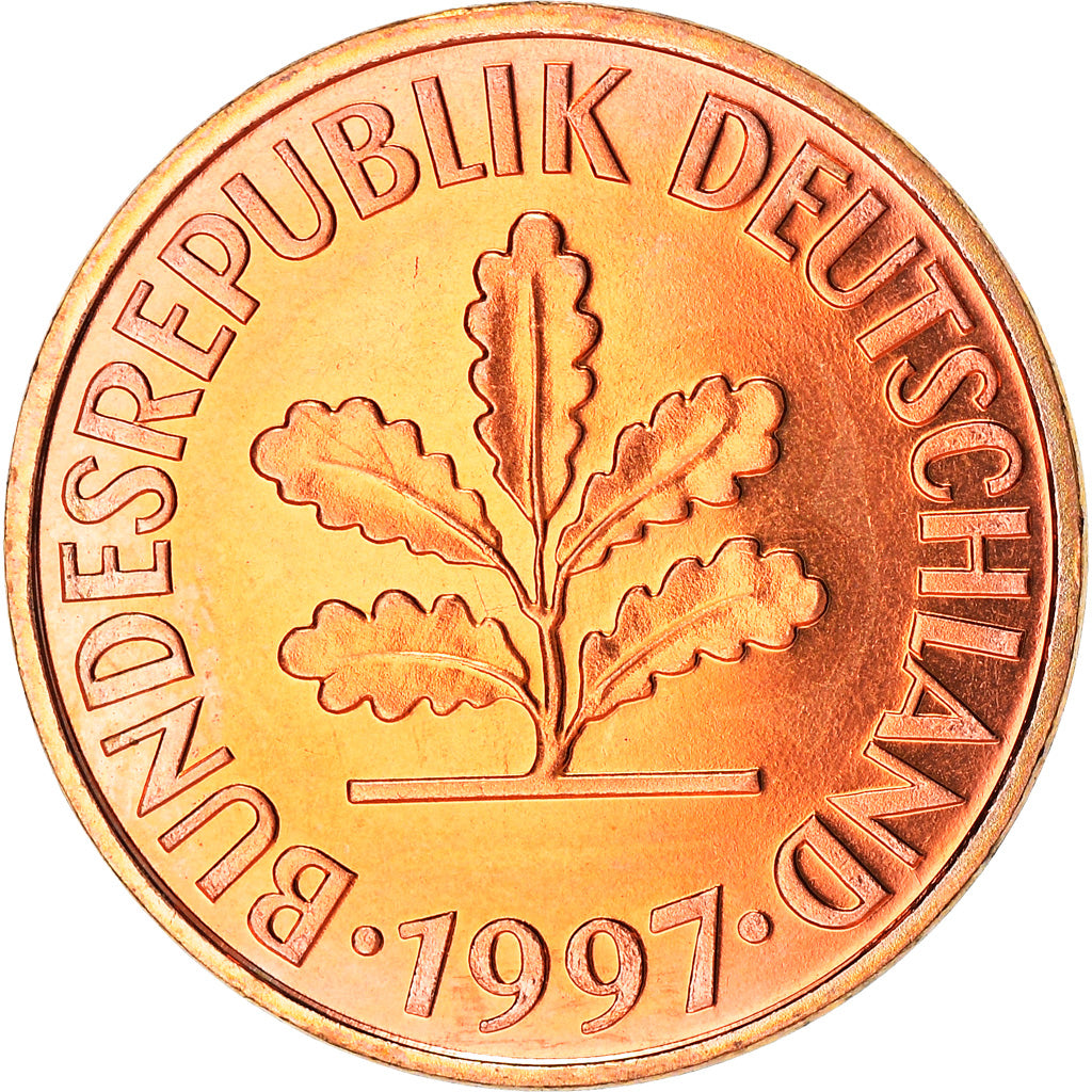 Coin, GERMANY - FEDERAL REPUBLIC, 2 Pfennig, 1997, Munich, BE, MS(63), Copper