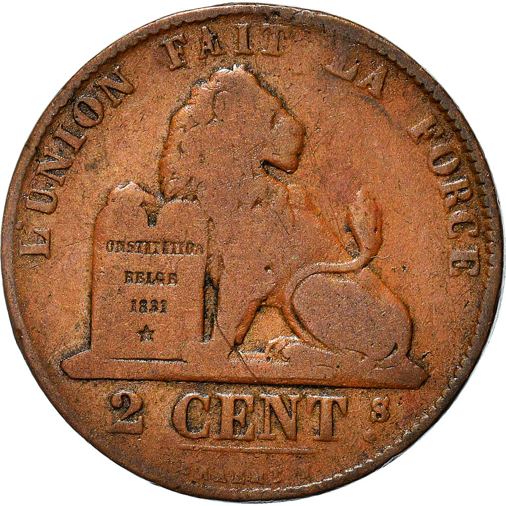 Moneta, Belgia, Leopold I, 2 Centimes, 1863, VF(20-25), Miedź, KM:4.2