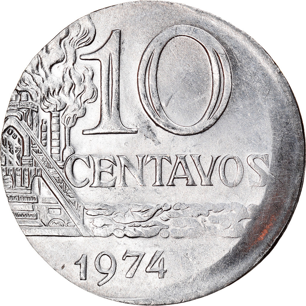 Coin, Brazil, 10 Centavos, 1974, planchet error, AU(55-58), Stainless Steel