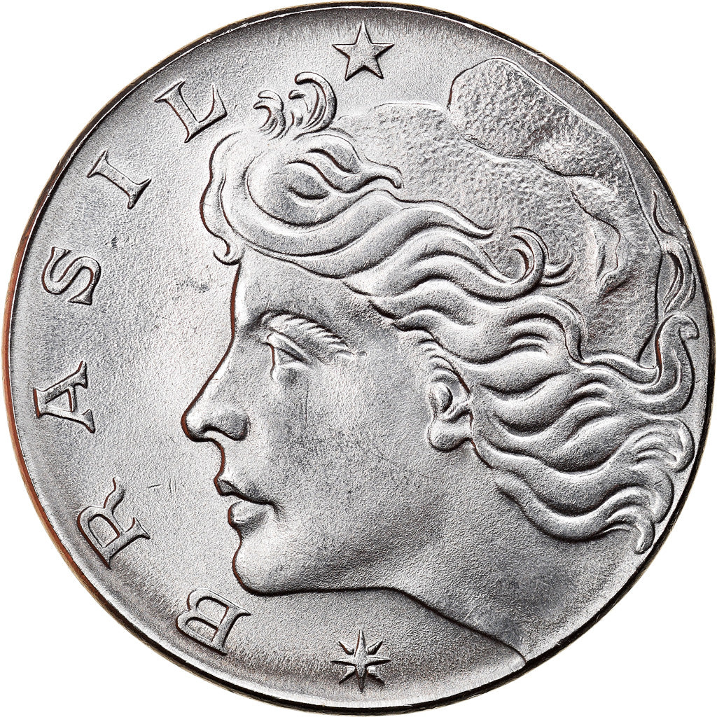 Coin, Brazil, 50 Centavos, 1975, planchet error, AU(55-58), Stainless Steel