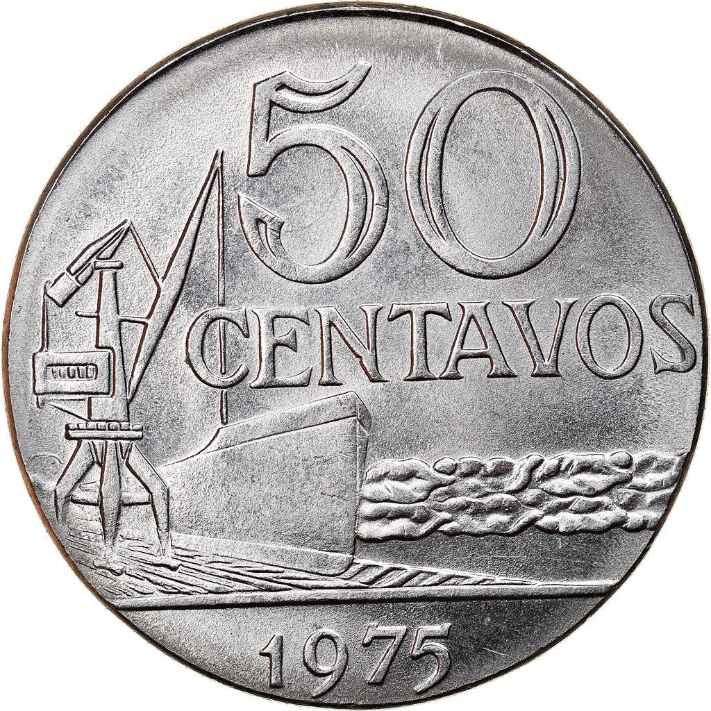Coin, Brazil, 50 Centavos, 1975, planchet error, AU(55-58), Stainless Steel
