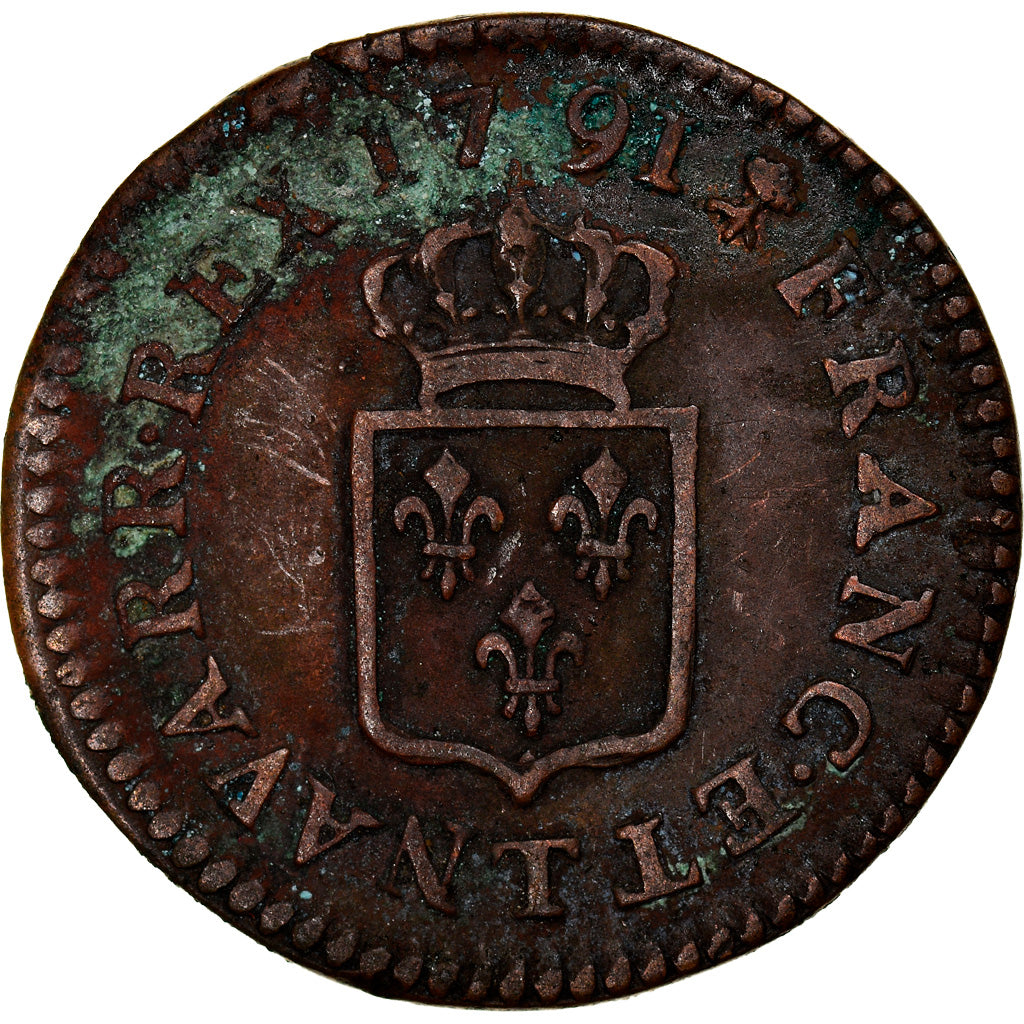 Coin, France, Louis XVI, Liard, Liard, 1791, Nantes, EF(40-45), Copper