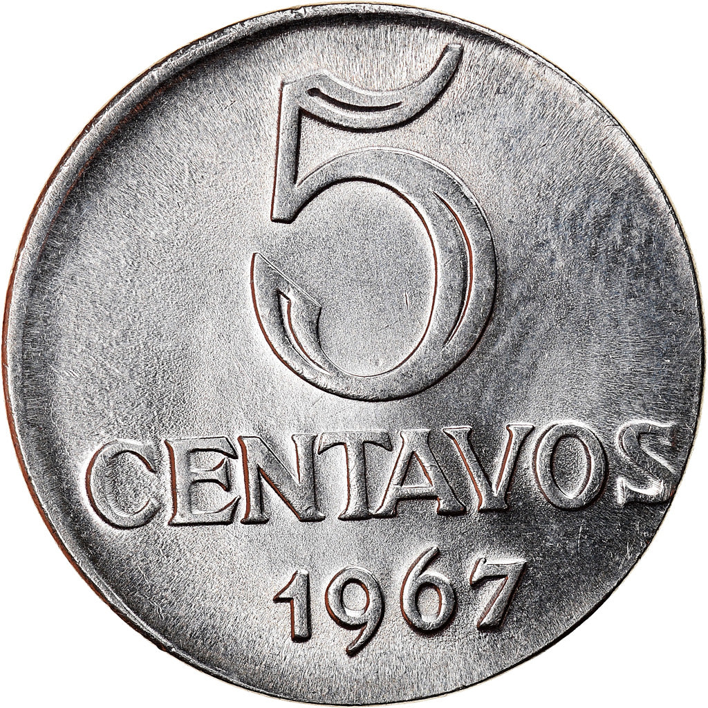 Coin, Brazil, 5 Centavos, 1967, planchet error, AU(55-58), Stainless Steel