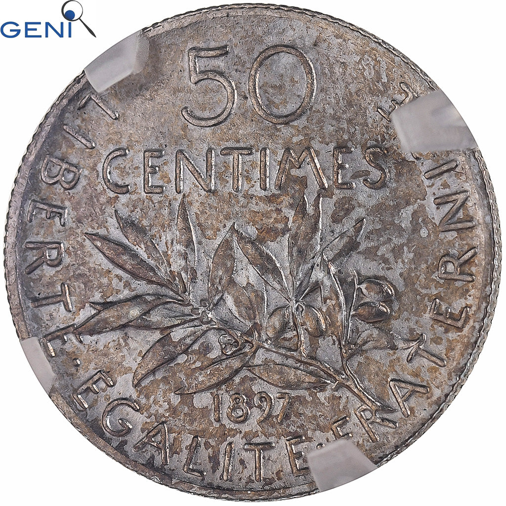 Coin, France, Semeuse, 50 Centimes, 1897, Paris, GENI, NC99, MS(63), Silver