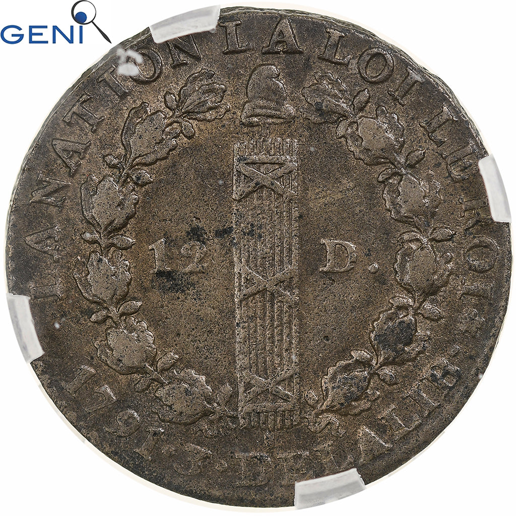 França, Louis XVI, 12 deniers françois, 1791, Paris, Bronze, GENI, AU55