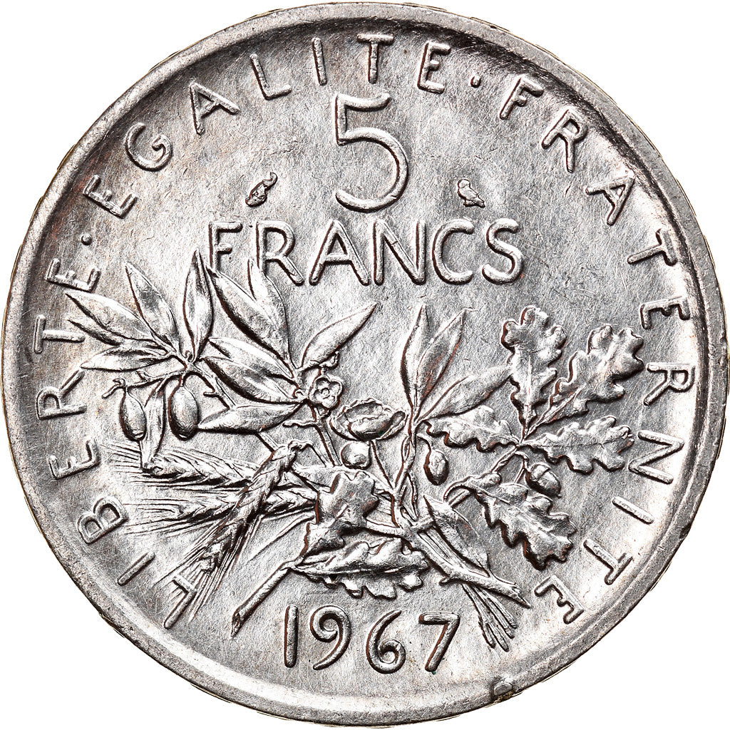 Munten, Frankrijk, Semeuse, 5 Francs, 1967, Paris, ZF+, Zilver, KM:926