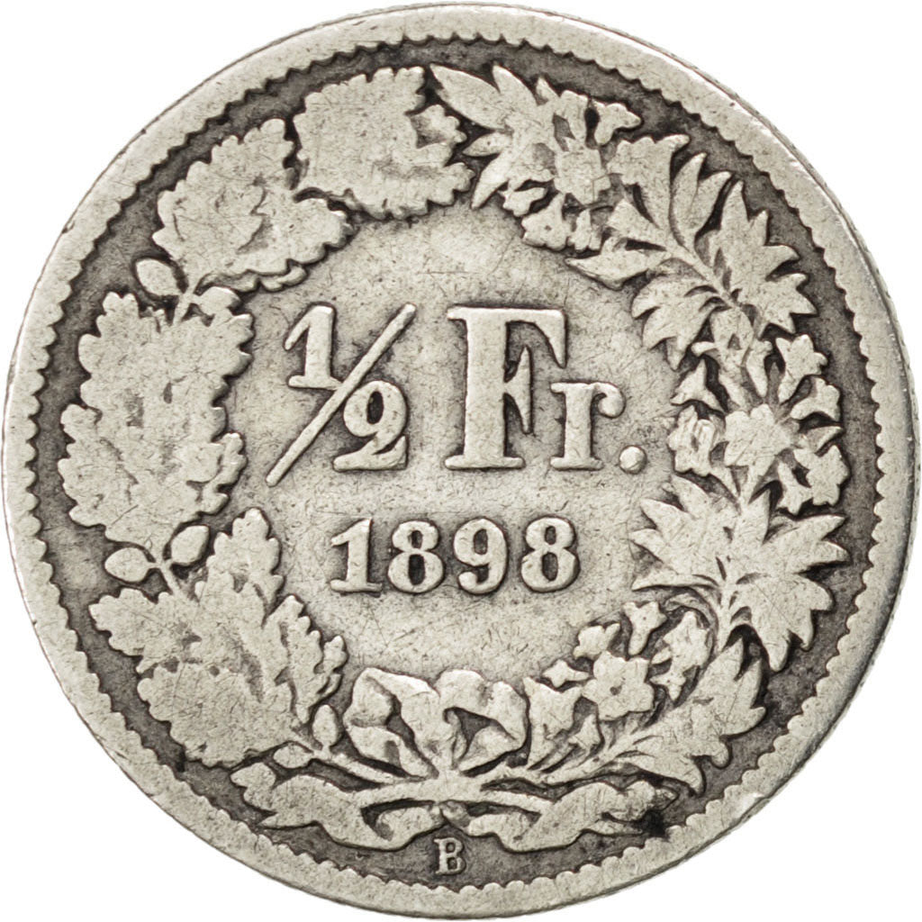 Moneta, Svizzera, 1/2 Franc, 1898, Bern, MB, Argento, KM:23