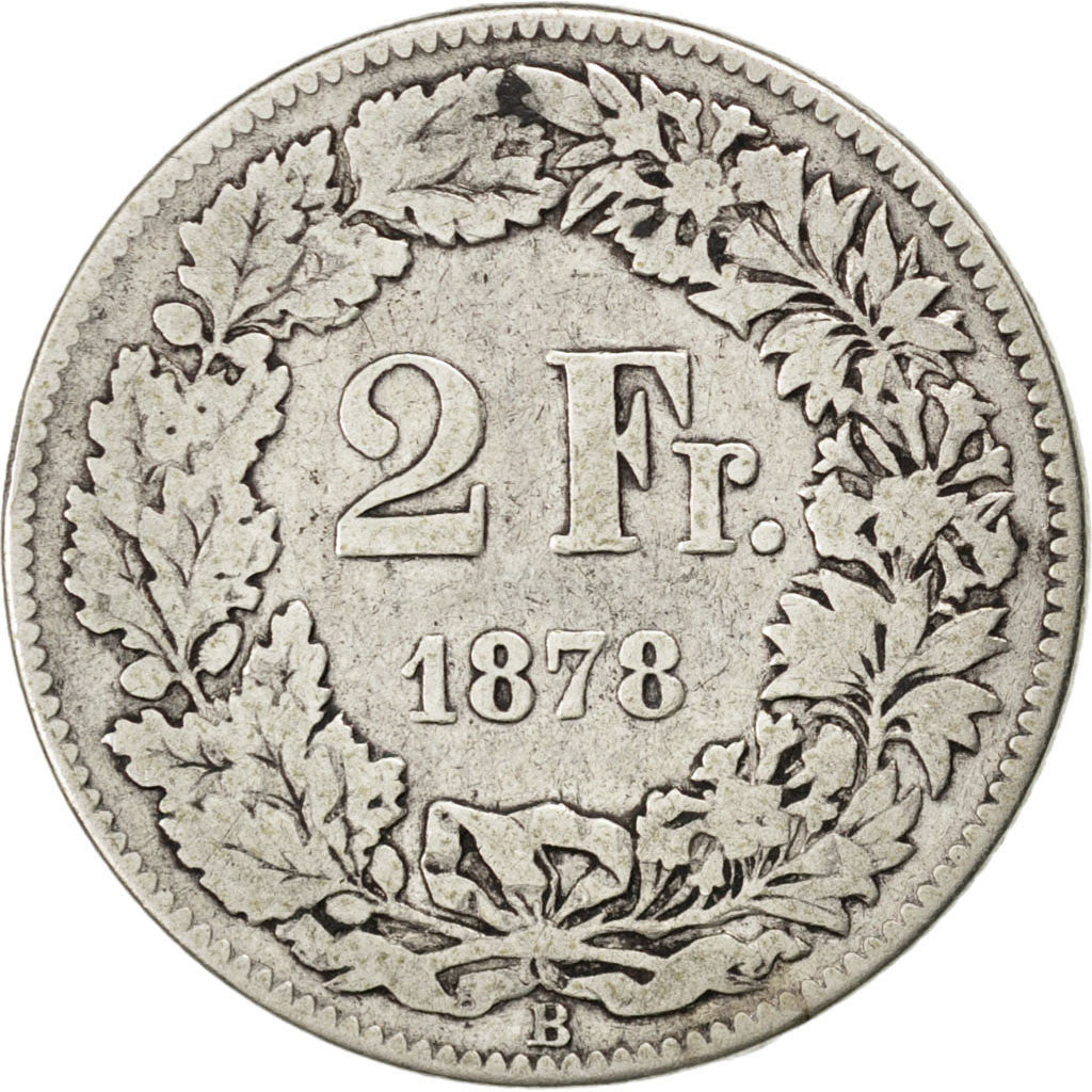 Coin, Switzerland, 2 Francs, 1878, Bern, VF(20-25), Silver, KM:21