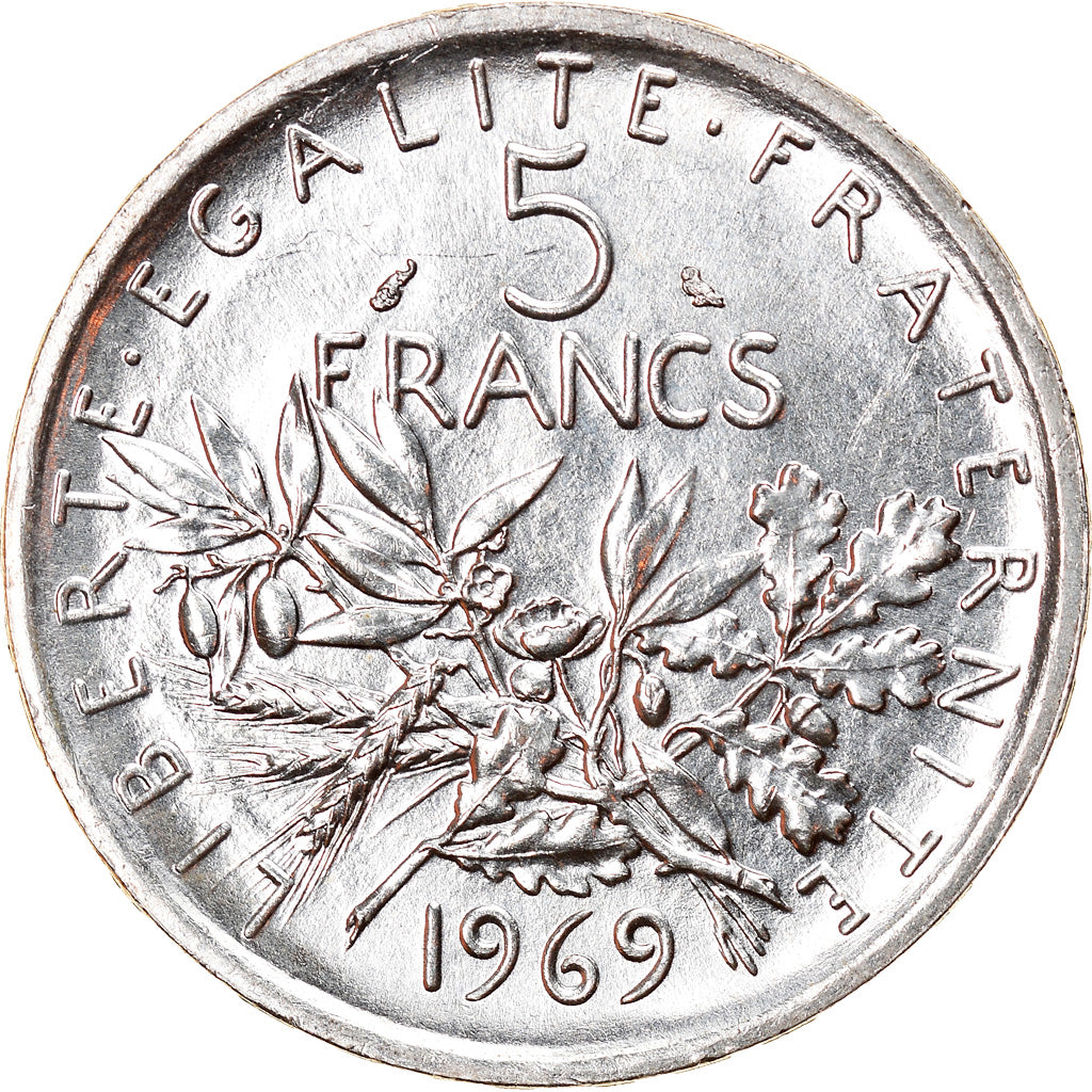 Moneta, Francja, Semeuse, 5 Francs, 1969, Paris, MS(63), Srebro, KM:926