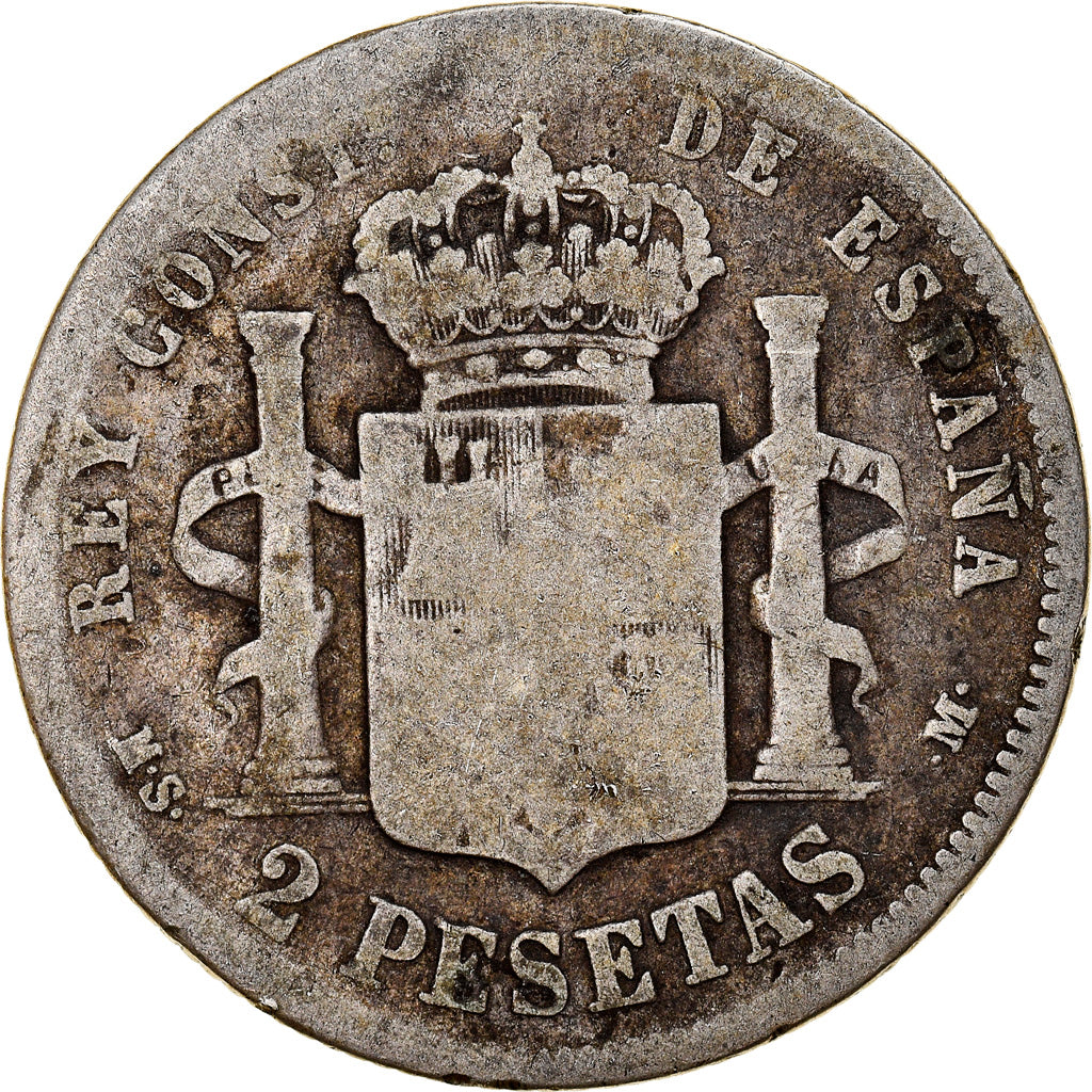 Moneta, Spagna, Alfonso XII, 2 Pesetas, 1882, Madrid, MB, Argento, KM:678.2