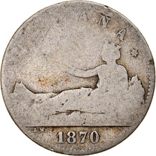 Monnaie, Espagne, Provisional Government, Peseta, 1870, B+, Argent, KM:653