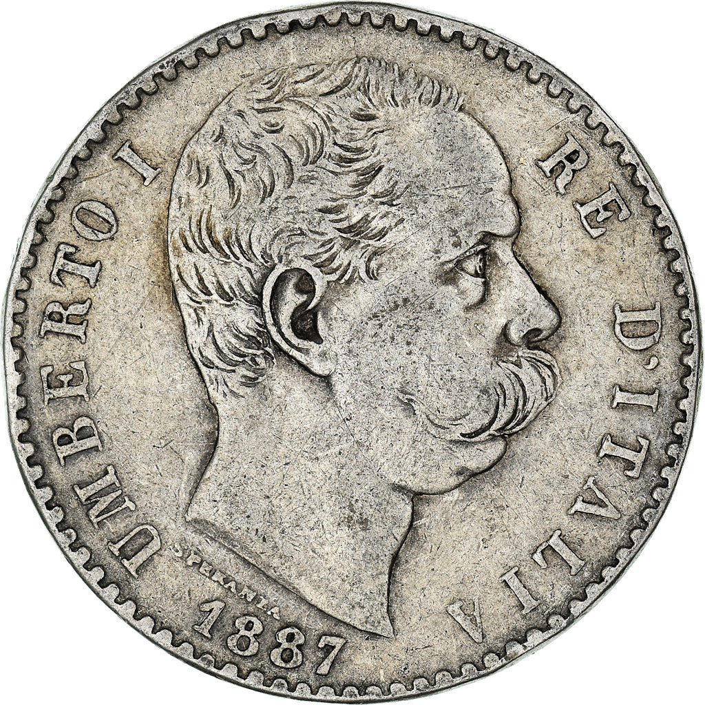 Coin, Italy, Umberto I, 2 Lire, 1887, Rome, EF(40-45), Silver, KM:23