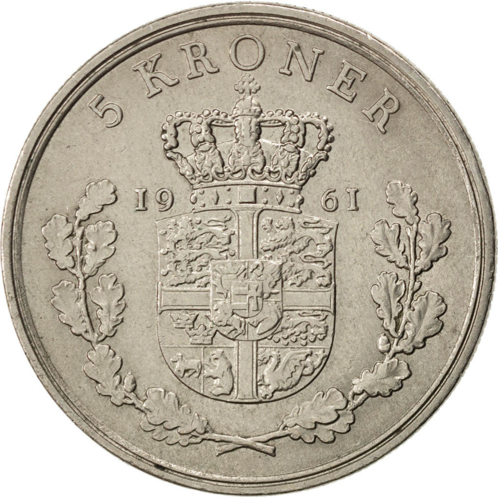 Moneda, Dinamarca, Frederik IX, 5 Kroner, 1961, MBC, Cobre - níquel, KM:853.1