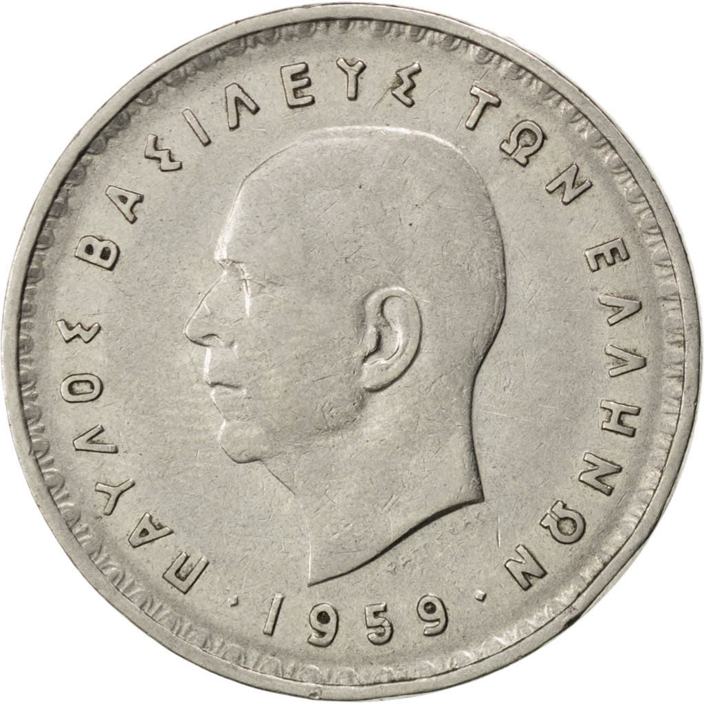 Coin, Greece, Paul I, 10 Drachmai, 1959, EF(40-45), Nickel, KM:84