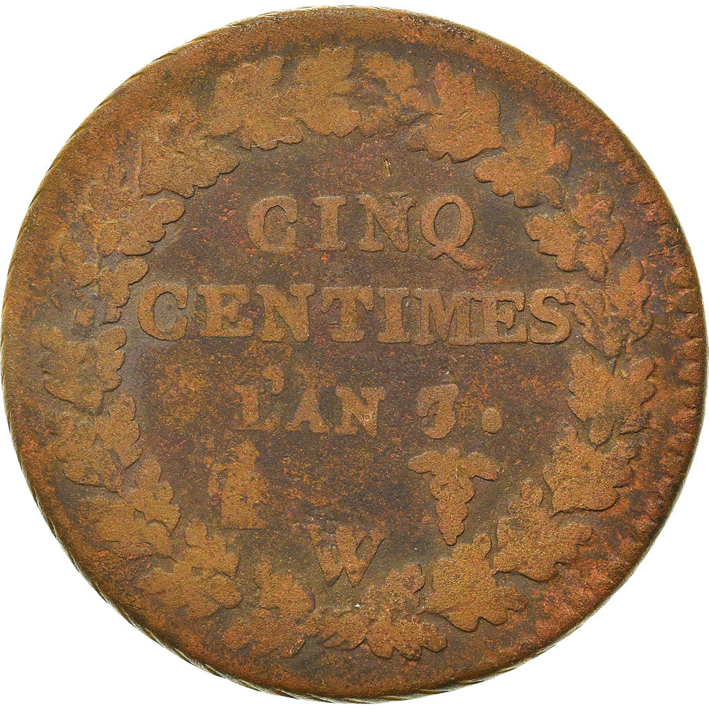 Moneta, Francia, Dupré, 5 Centimes, AN 7/5, Lille, MB, Bronzo, KM:640.11