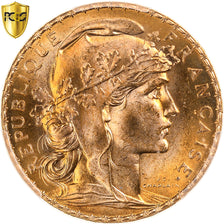 Francja, 20 Francs, Marianne, 1909, Paris, Złoto, PCGS, MS65, Gadoury:1064a