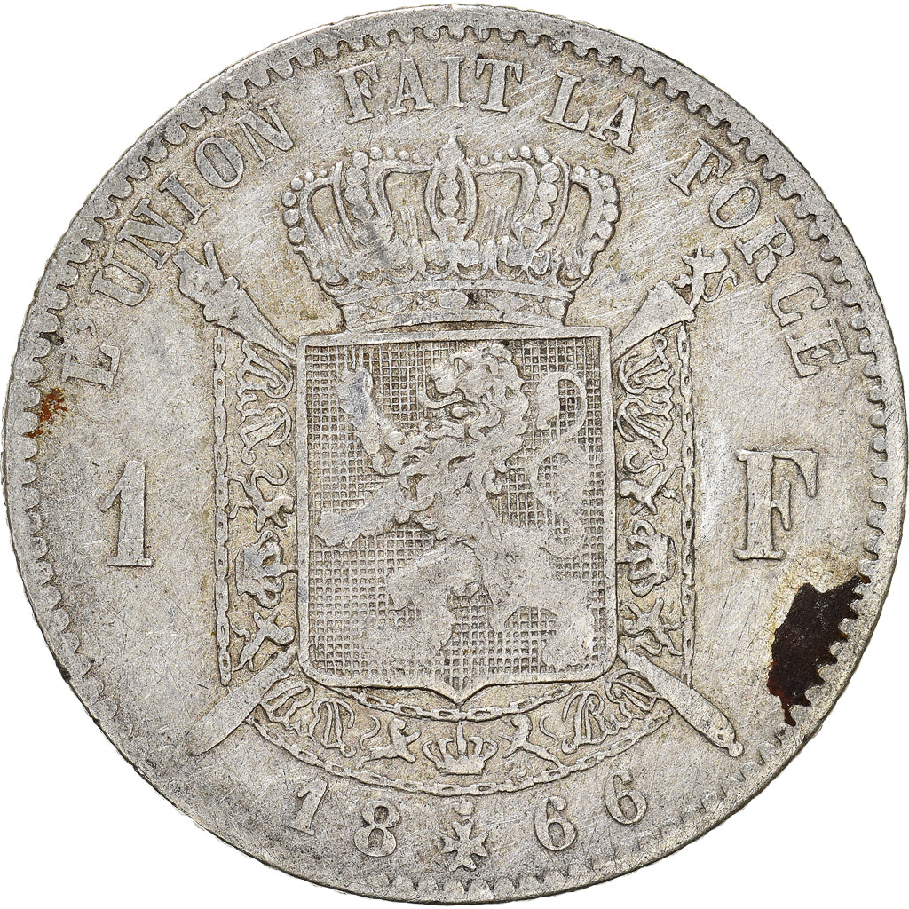 Münze, Belgien, Leopold II, Franc, 1866, S+, Silber, KM:28.1