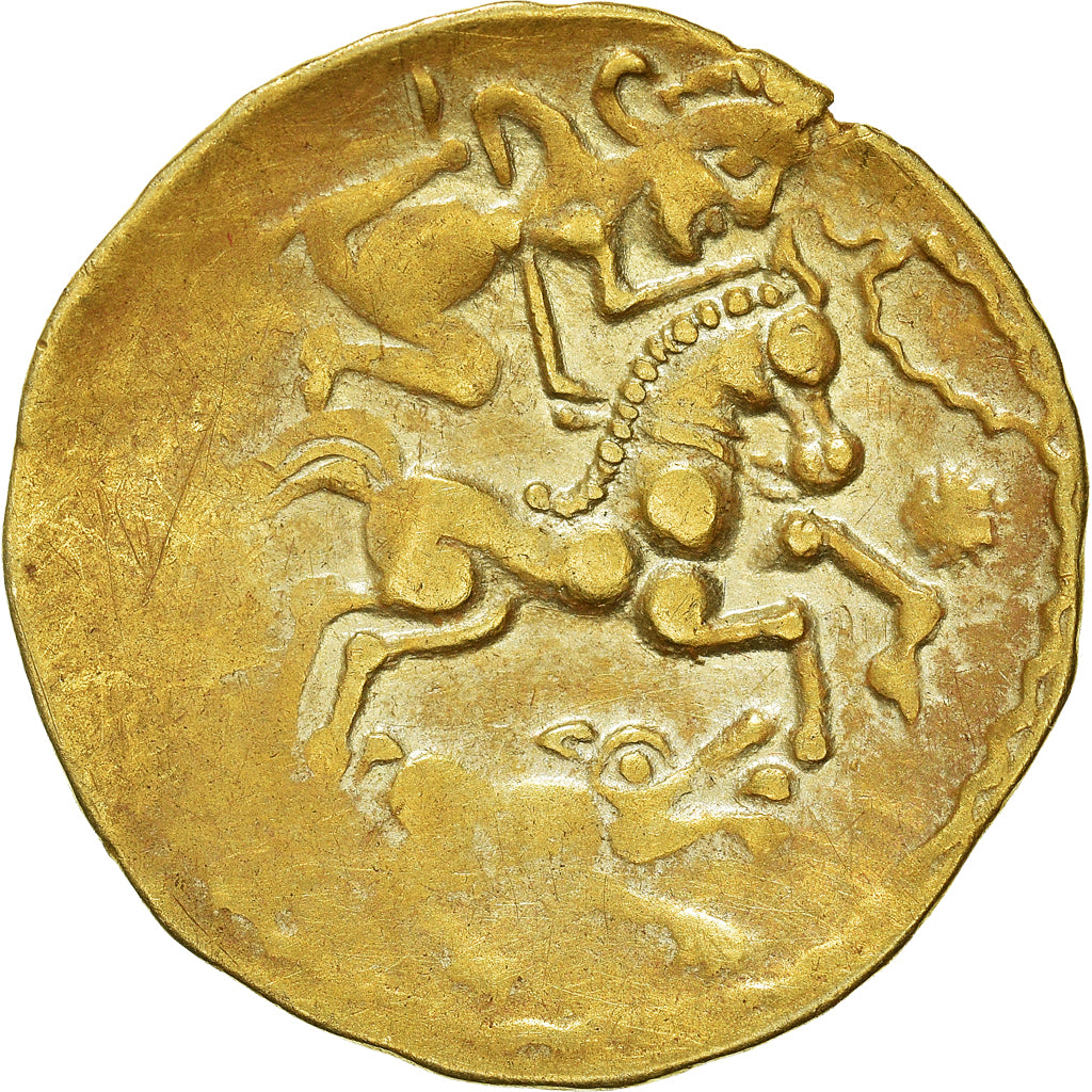 Munten, Aulerques Éburovices, Hemistater scyphate, 60 BC, Wolf, ZF, Goud