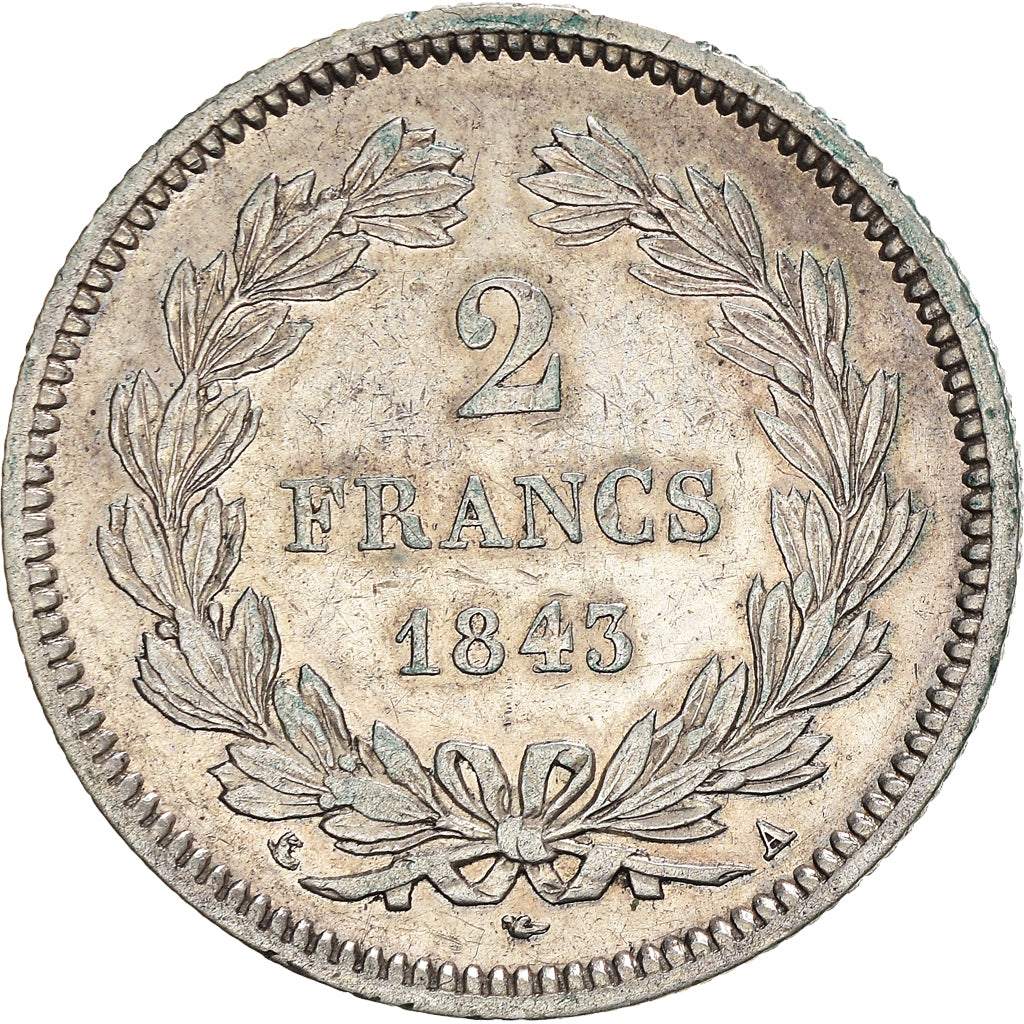 Moneda, Francia, Louis-Philippe, 2 Francs, 1843, Paris, MBC+, Plata, KM:743.1